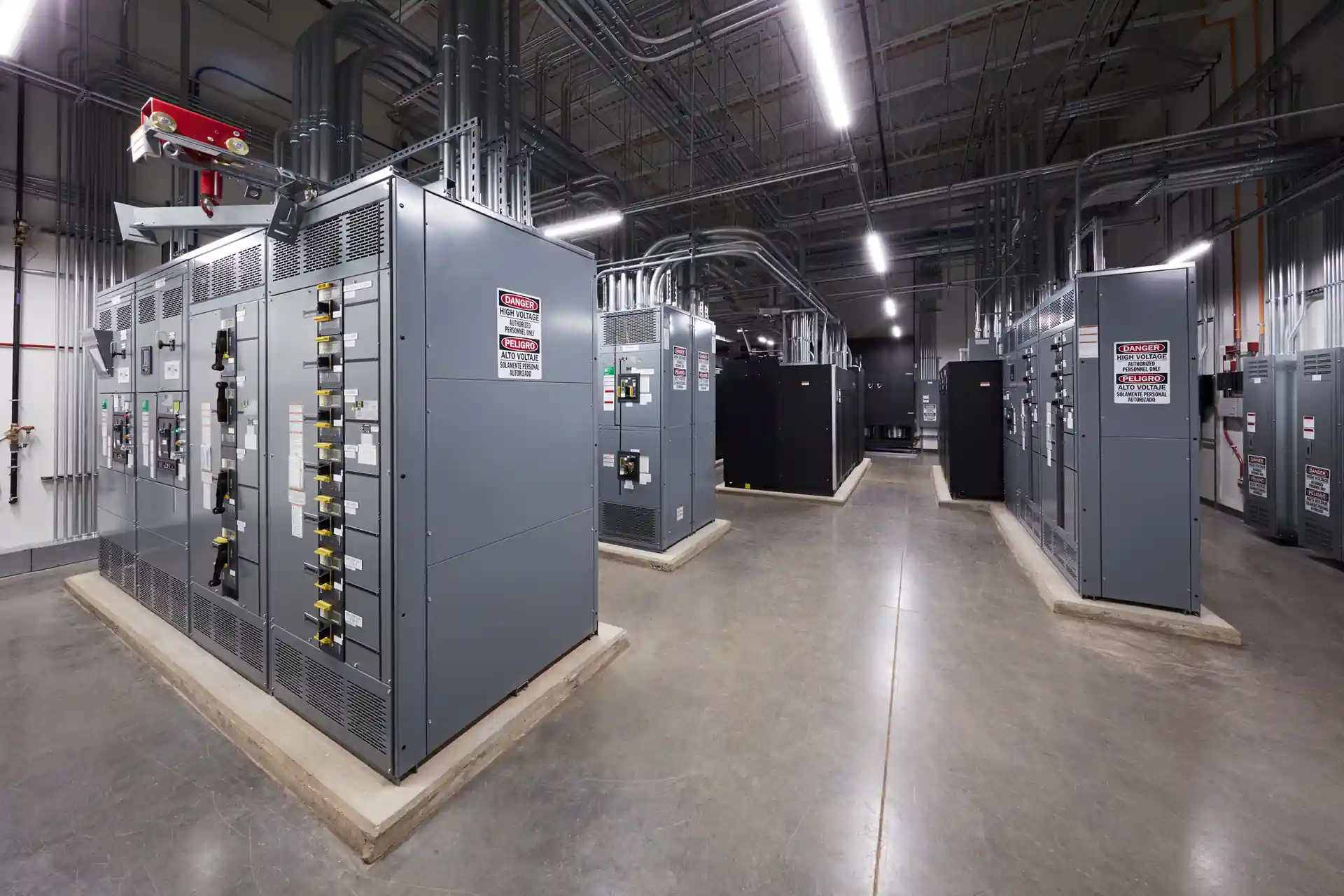data center electrical infrastructure with switchgear and power distribution equipment